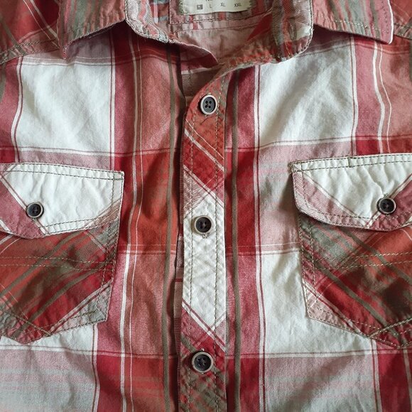 Ecoths Men's M 100% Cotton Red Plaid Made Fair Trade Button Down Shirt - Picture 7 of 12